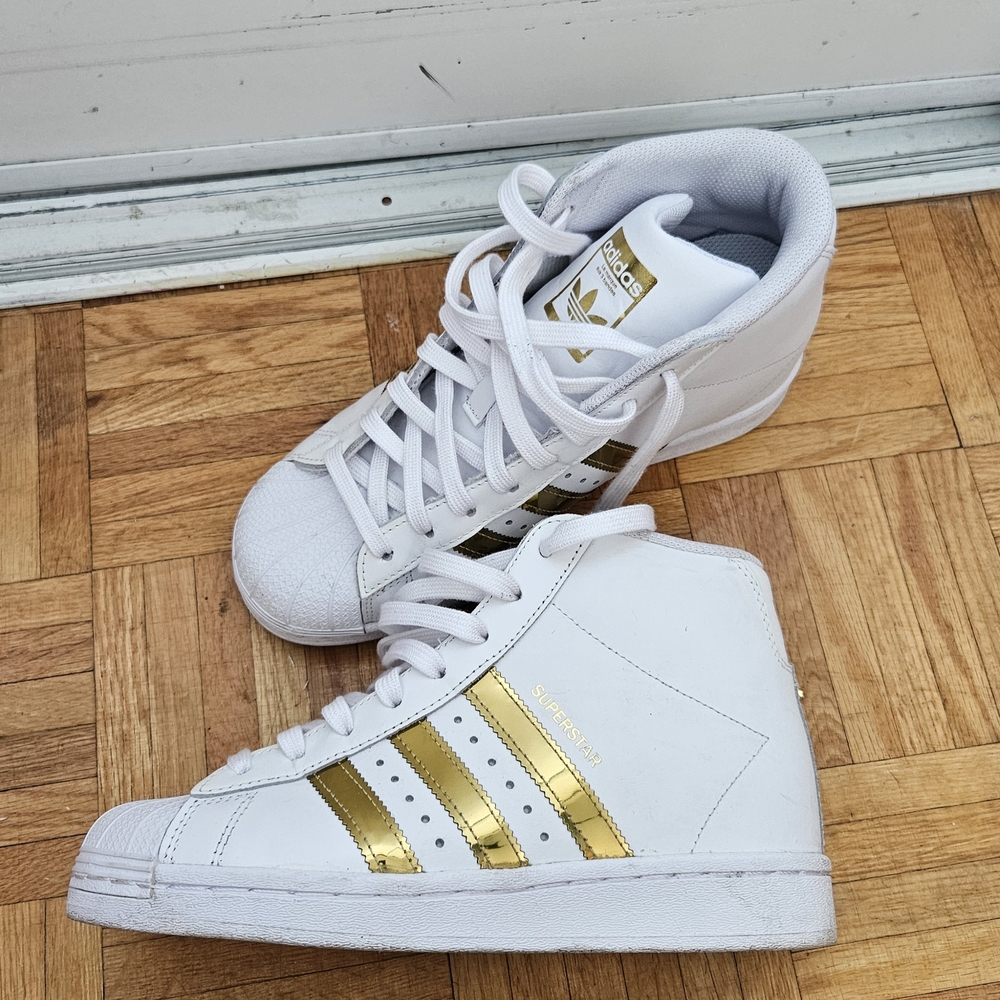 Adidas White and Gold High-Top Sneakers